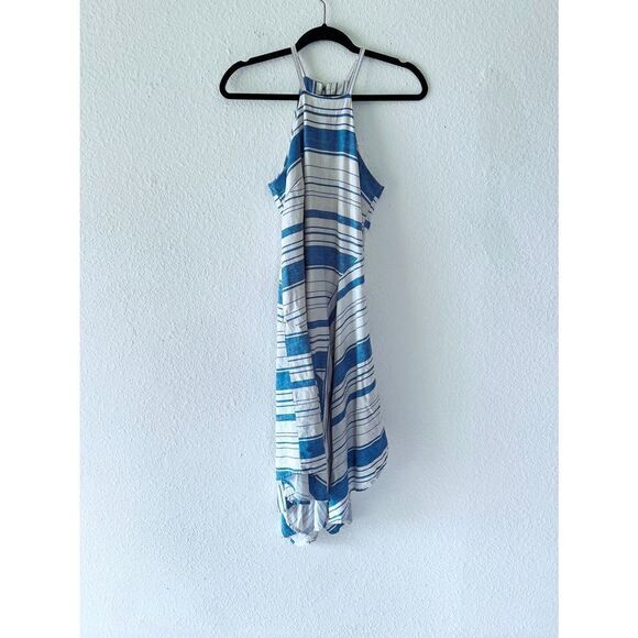 Francesca's Halter Midi Striped Blue Dress - Picture 2 of 6